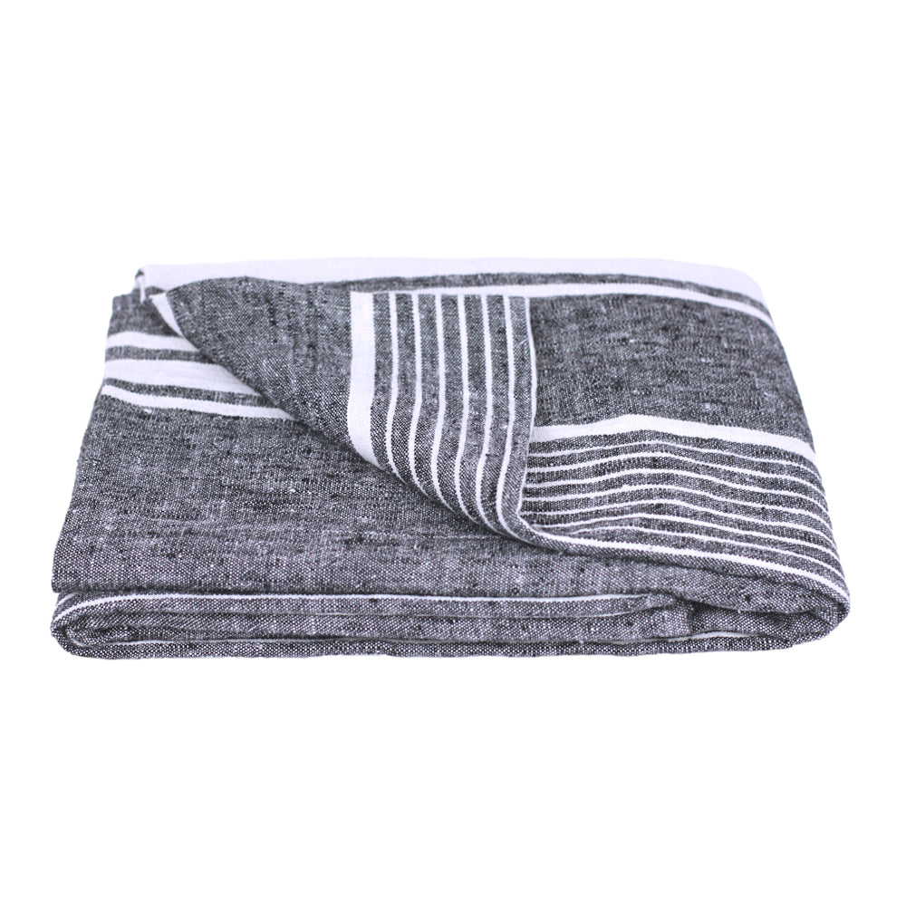 Linen Beach Towel - Stonewashed - Oversized - Black with White Stripes - Luxury Thick Linen - Bath Sheet - Throw - Bath Towel - Deck Towel