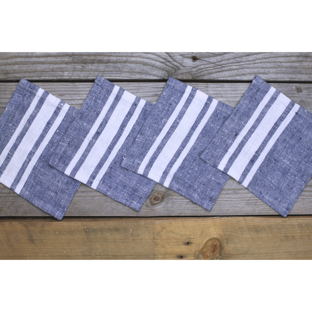 Stonewashed linen - pure 100% linen cocktail napkin or coaster blue with  white stripes stone washed flax pre-washed laundered Europe European linen  napkins set – L i n e n C a s a