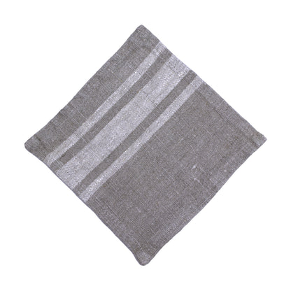Linen Cocktail Napkins Set of 6 - Stonewashed - Natural with Light Natural Stripes - Luxury Thick Linen