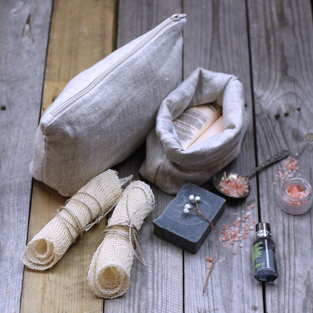 Linen Cosmetic Bag - Medium - Light Natural - Luxury Thick Linen