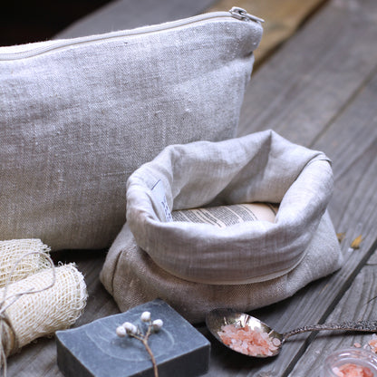 Linen Cosmetic Bag - Small - Light Natural - Luxury Thick Linen