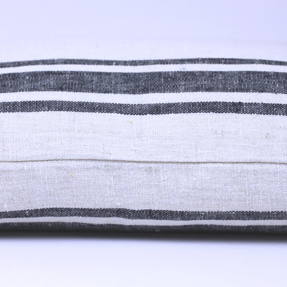 Linen Pillow Cover - Lumbar - Antique White with Basic Black Stripes  - 12 x 20 - Stonewashed - Luxury Thick Linen