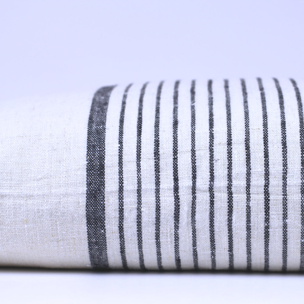 Linen Pillow Cover - Lumbar - Antique White with Black Pinstripes - 12 x 20 - Stonewashed - Luxury Thick Linen