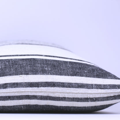 Linen Pillow Cover - Lumbar - Antique White with Black Pinstripes - 12 x 20 - Stonewashed - Luxury Thick Linen