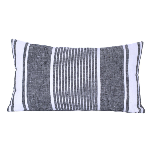 Linen Pillow Cover - Lumbar - Black with White Pinstripes  - 12 x 20 - Stonewashed - Luxury Thick Linen