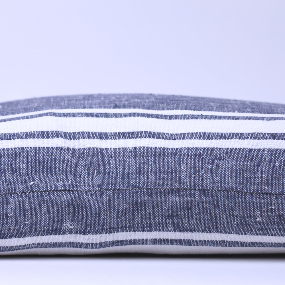 Linen Pillow Cover - Lumbar - Blue with Basic White Stripes  - 12 x 20 - Stonewashed - Luxury Thick Linen