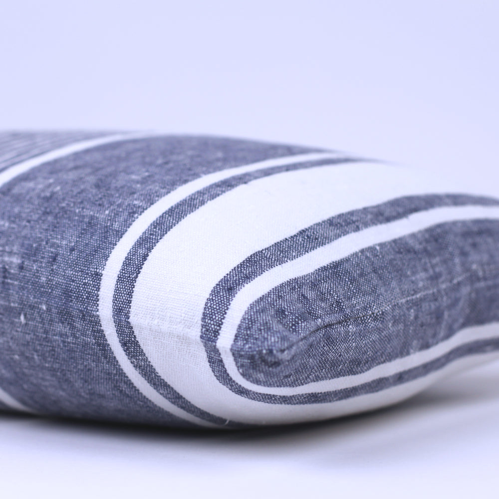 Linen Pillow Cover - Lumbar - Blue with White Pinstripes  - 12 x 20 - Stonewashed - Luxury Thick Linen