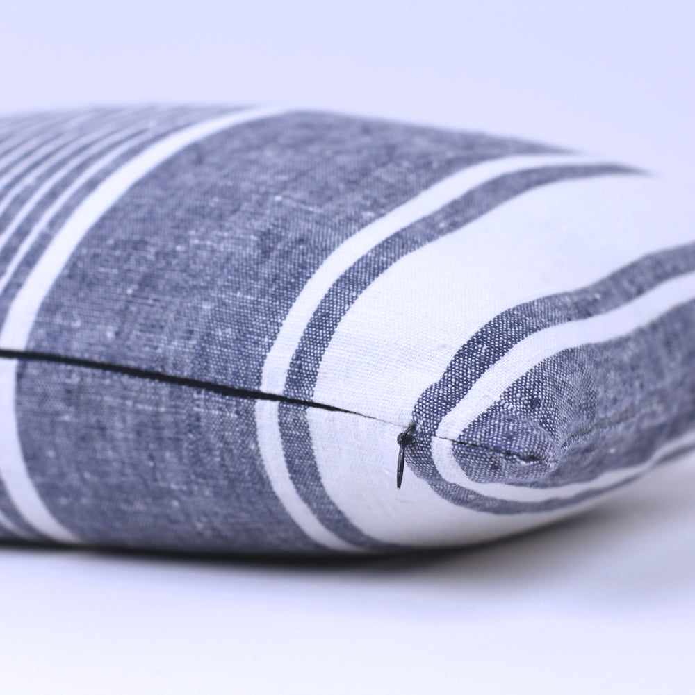Linen Pillow Cover - Lumbar - Blue with White Pinstripes  - 12 x 20 - Stonewashed - Luxury Thick Linen