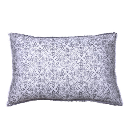 Linen Pillow Cover - Lumbar - Grey Jacquard - 14 x 22 - Stonewashed - Textured - Frayed Edges - Double-sided - Grey and Charcoal Colors
