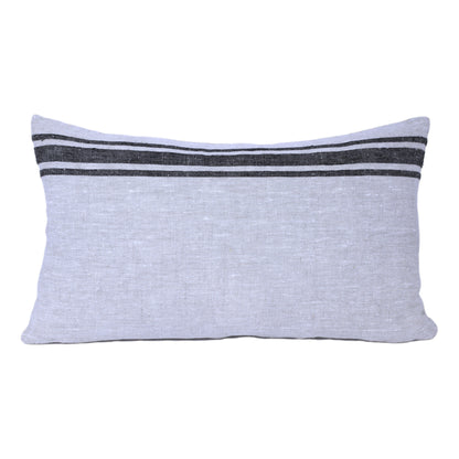 Linen Pillow Cover - Lumbar - Grey with Basic Black Stripes  - 12 x 20 - Stonewashed - Luxury Thick Linen