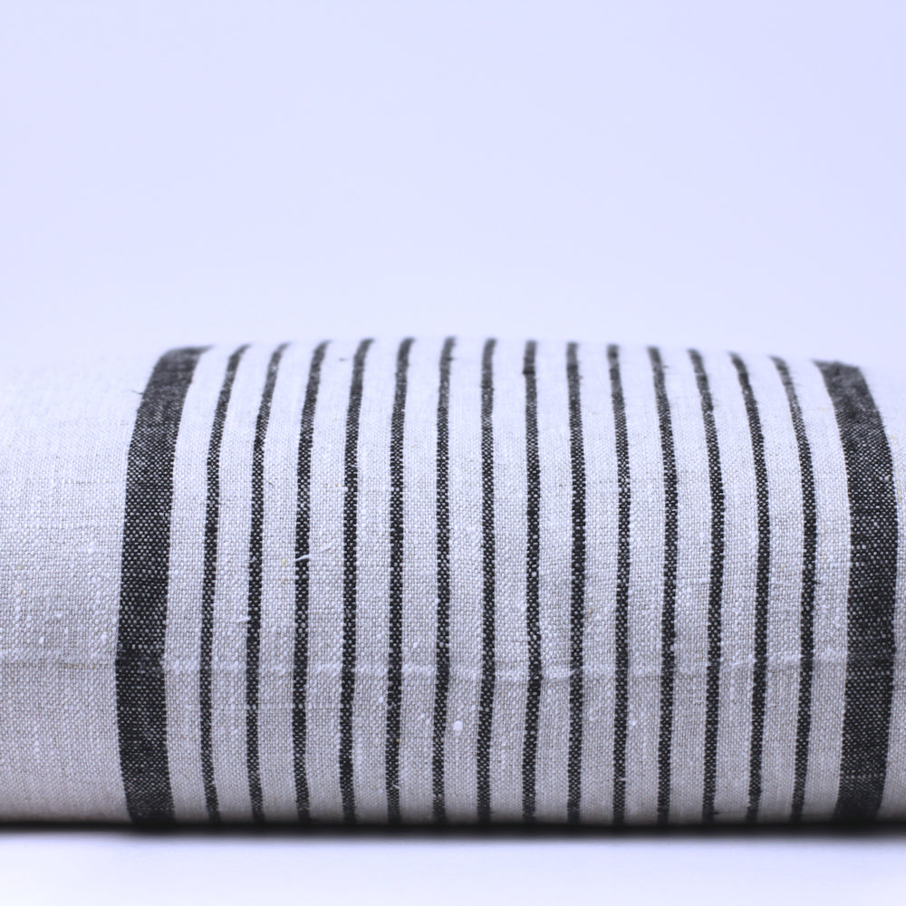 Linen Pillow Cover - Lumbar - Grey with Black Pinstripes  - 12 x 20 - Stonewashed - Luxury Thick Linen