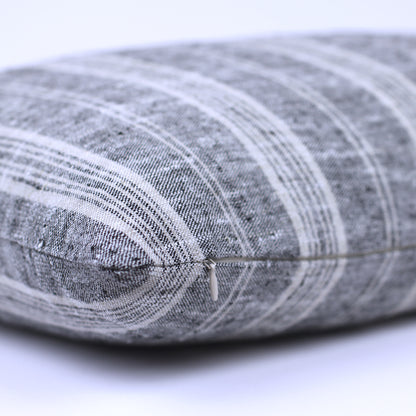 Linen Pillow Cover - Lumbar - Heather Black with Light Natural Stripes - 12 x 20 - Stonewashed - Luxury Thick Linen