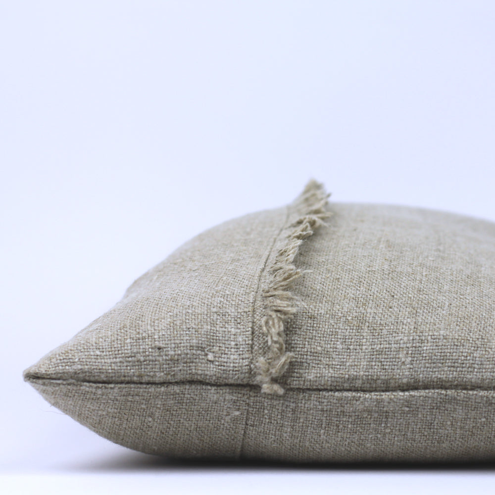 Linen Pillow Cover - Lumbar - Natural with Frayed Decoration - 12 x 20 - Stonewashed - Thick Linen