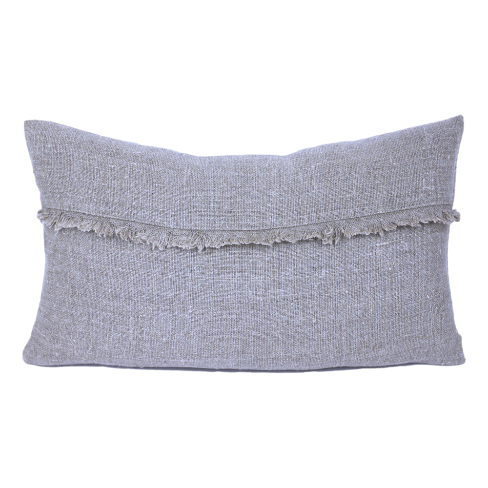 Linen Pillow Cover - Lumbar - Natural with Frayed Decoration - 12 x 20 - Stonewashed - Thick Linen