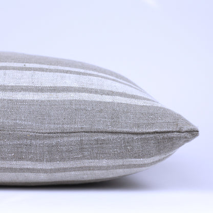 Linen Pillow Cover - Lumbar - Natural with Basic Light Natural Stripes  - 12 x 20 - Stonewashed - Luxury Thick Linen