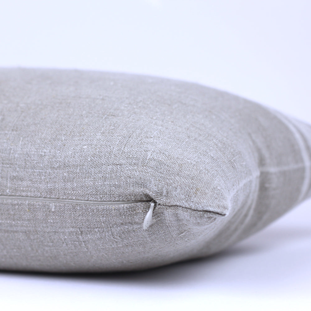 Linen Pillow Cover - Lumbar - Natural with Basic Light Natural Stripes  - 12 x 20 - Stonewashed - Luxury Thick Linen