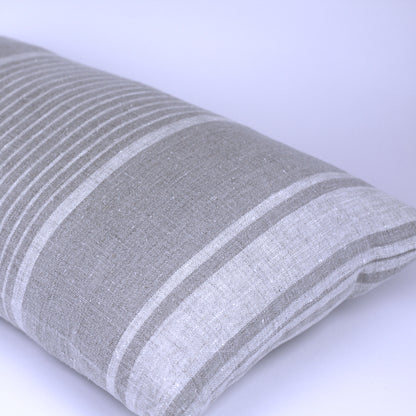 Linen Pillow Cover - Lumbar - Natural with Light Natural Pinstripes  - 12 x 20 - Stonewashed - Luxury Thick Linen