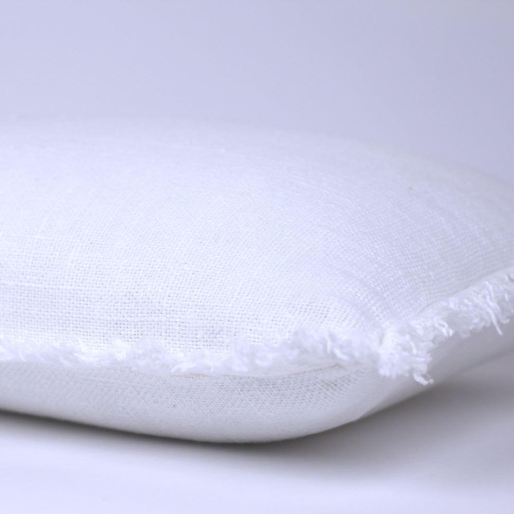Linen Pillow Cover - Lumbar - White Open Weave with Frayed Edges - 12 x 20 - Stonewashed - Luxury Thick Linen