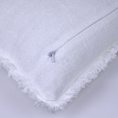 Linen Pillow Cover - Lumbar - White Open Weave with Frayed Edges - 12 x 20 - Stonewashed - Luxury Thick Linen