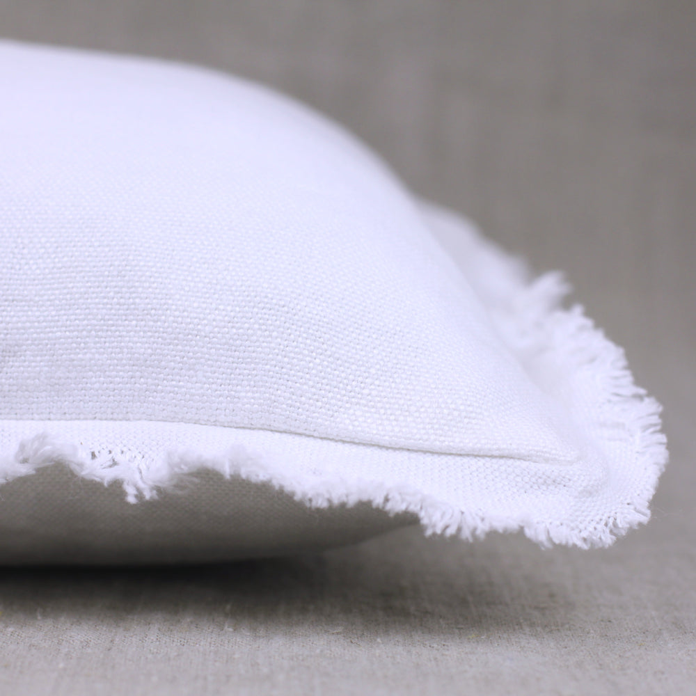 Linen Pillow Cover - Lumbar - White with Frayed Edges - 12 x 20 - Stonewashed - Luxury Thick Linen