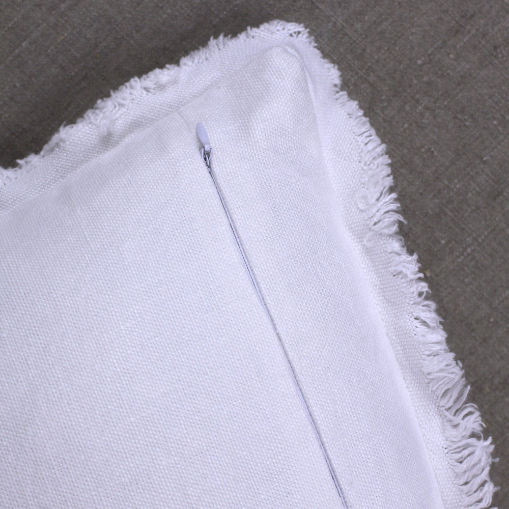Linen Pillow Cover - Lumbar - White with Frayed Edges - 12 x 20 - Stonewashed - Luxury Thick Linen