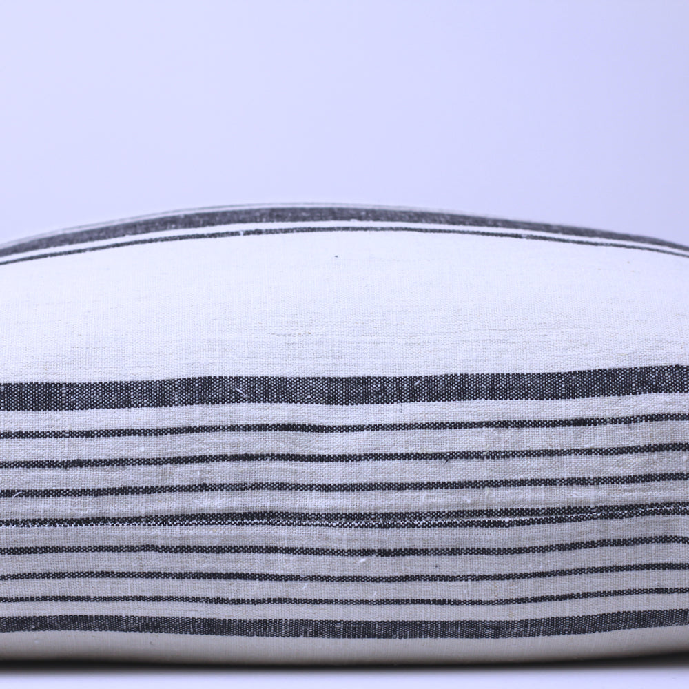 Linen Pillow Cover - Sham - Antique White with Black Pinstripes 2 - 22 x 22 - Stonewashed - Luxury Thick Linen