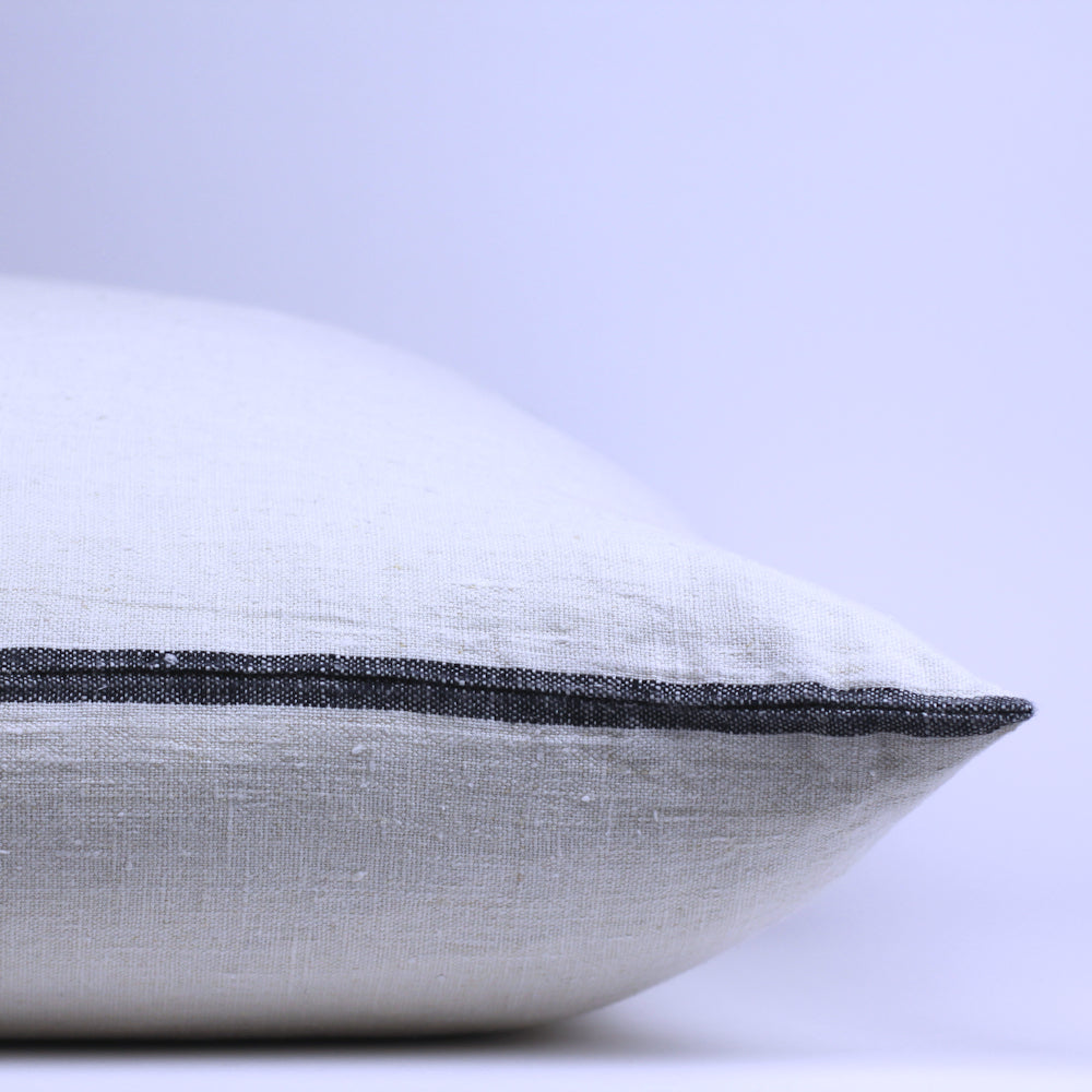 Linen Pillow Cover - Sham - Antique White with Black Pinstripes 2 - 22 x 22 - Stonewashed - Luxury Thick Linen