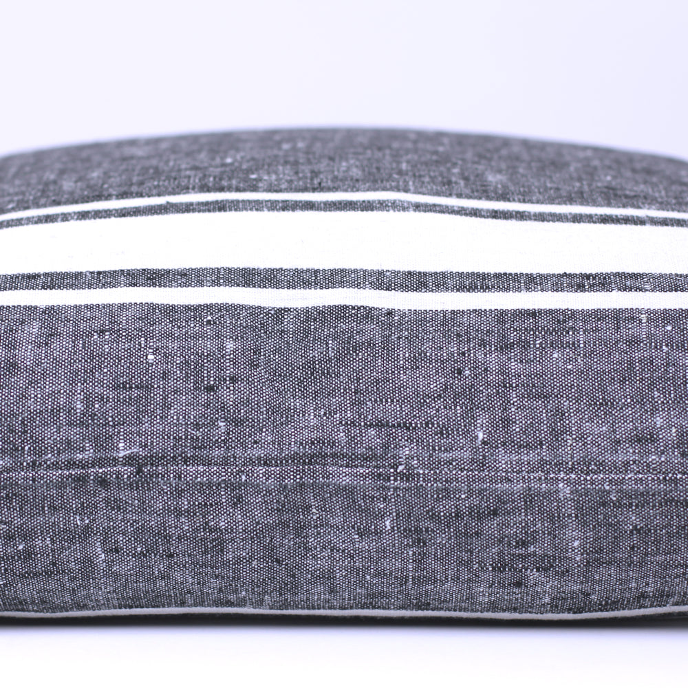 Linen Pillow Cover - Sham - Black with Basic White Stripes - 22 x 22 - Stonewashed - Luxury Thick Linen