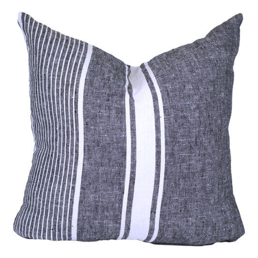 Linen Pillow Cover - Sham - Black with White Pinstripes - 22 x 22 - Stonewashed - Luxury Thick Linen