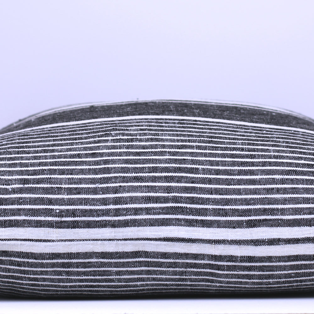 Linen Pillow Cover - Sham - Black with White Pinstripes - 22 x 22 - Stonewashed - Luxury Thick Linen