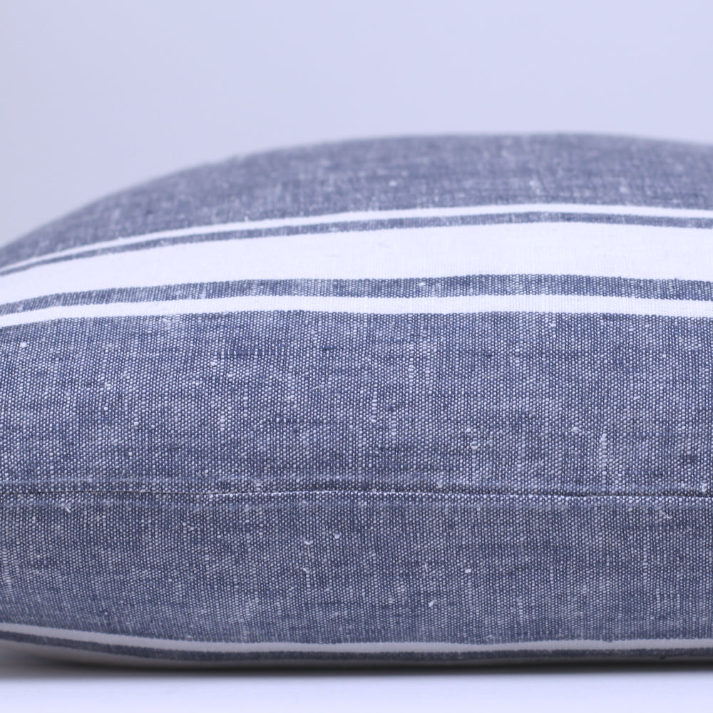 Linen Pillow Cover - Sham - Blue with Basic White Stripes - 22 x 22 - Stonewashed - Luxury Thick Linen