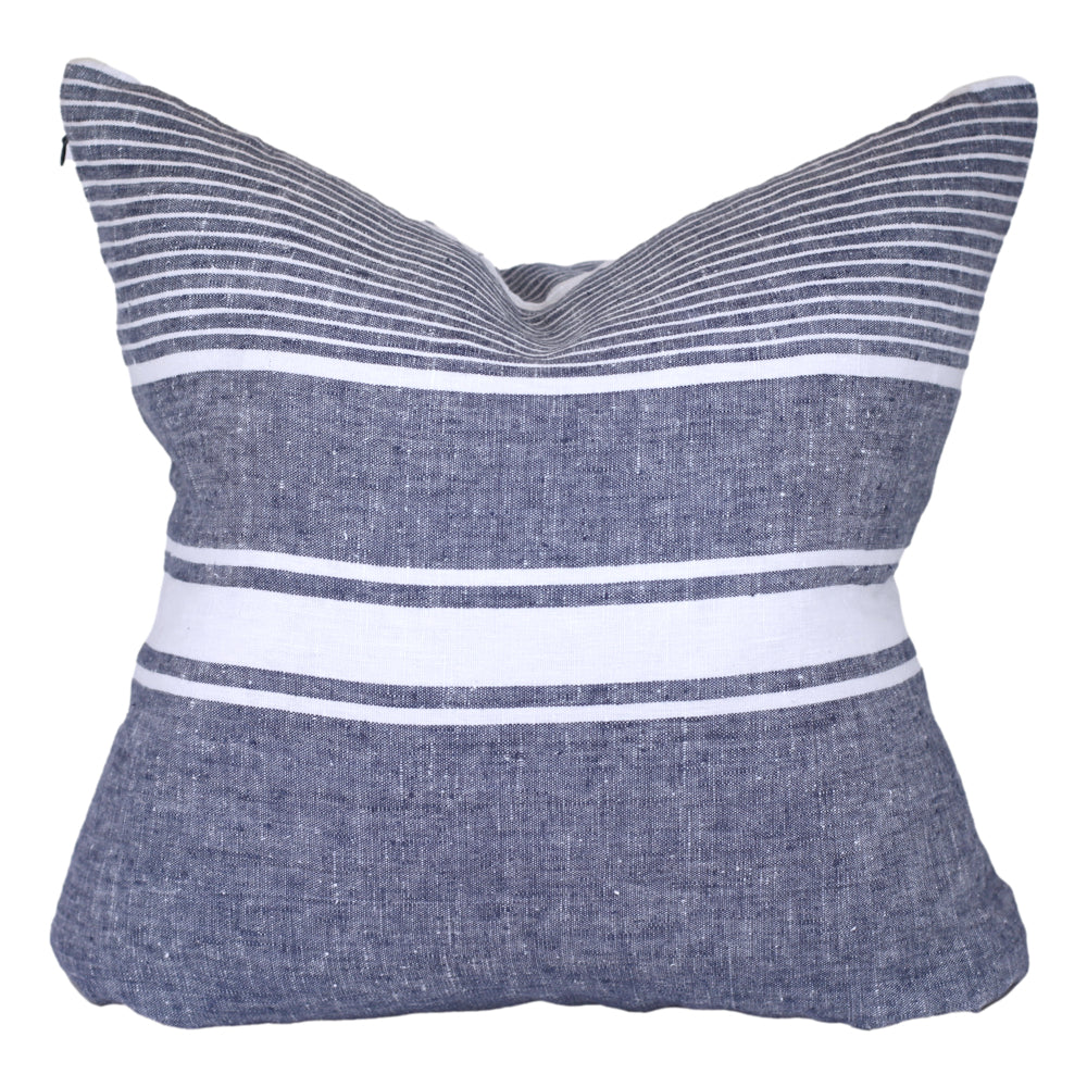 Linen Pillow Cover - Sham - Blue with White Pinstripes - 22 x 22 - Stonewashed - Luxury Thick Linen