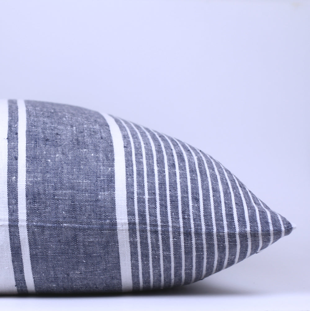 Linen Pillow Cover - Sham - Blue with White Pinstripes - 22 x 22 - Stonewashed - Luxury Thick Linen