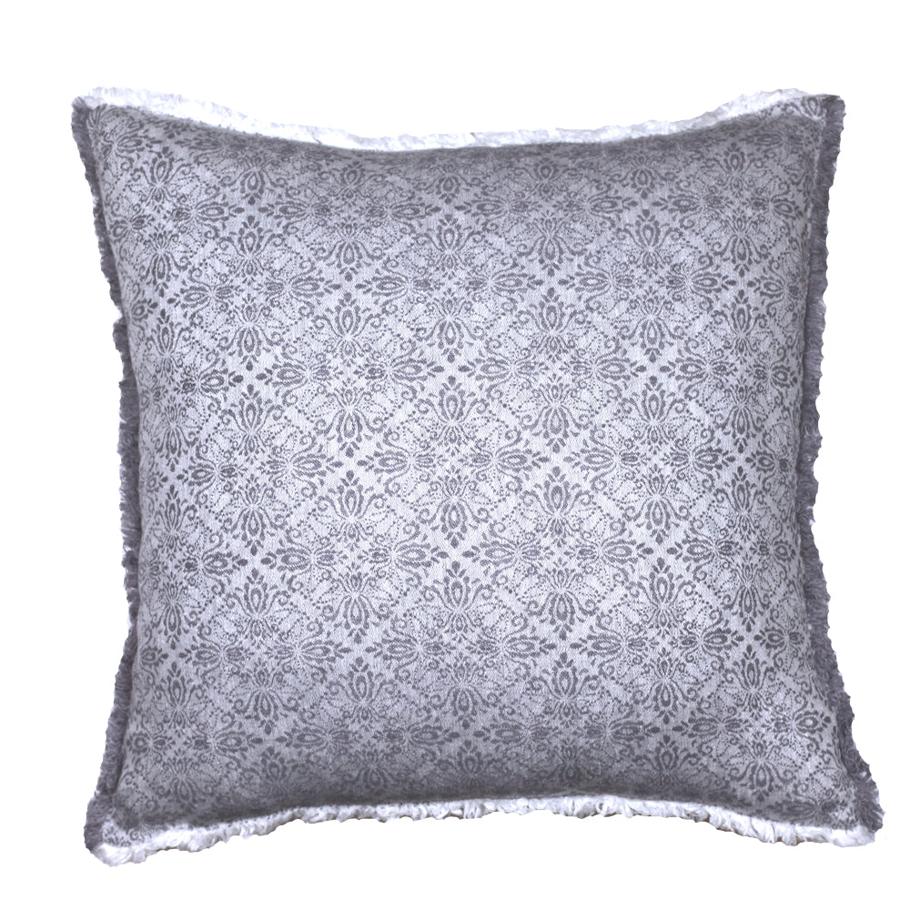 Linen Pillow Cover - Sham - Grey Jacquard - 22 x 22 - Stonewashed - Textured - Frayed Edges - Double-sided - Grey and Charcoal Colors