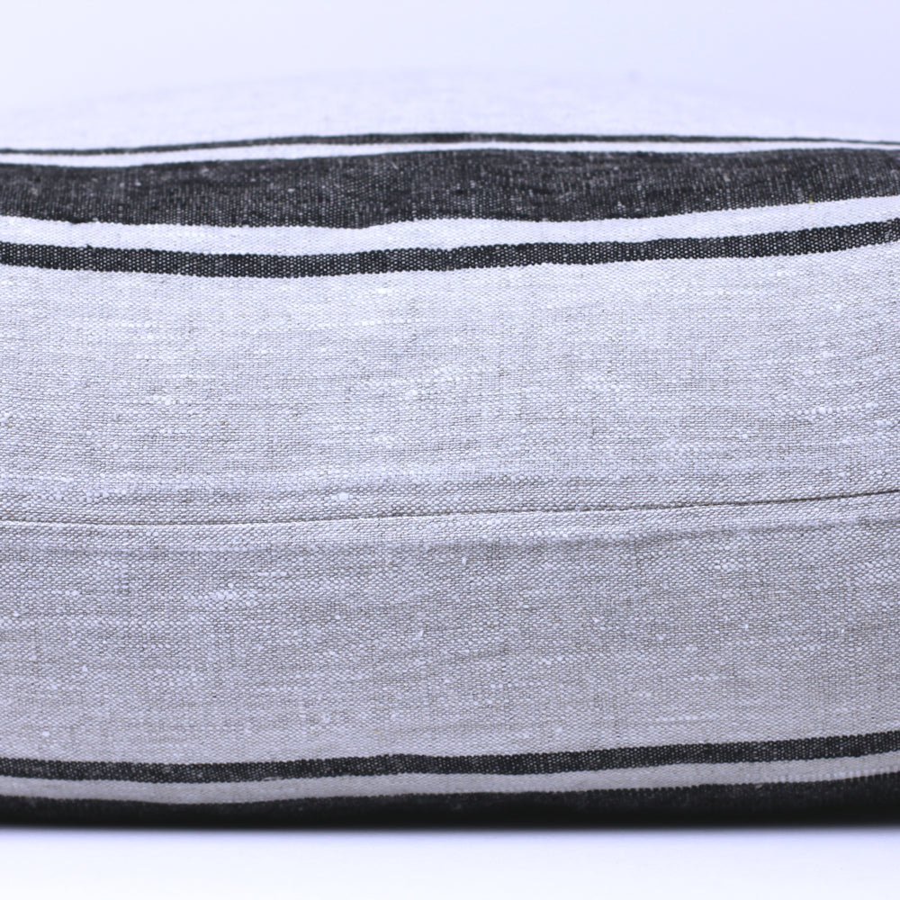 Linen Pillow Cover - Sham - Grey with Basic Black Stripes - 22 x 22 - Stonewashed - Luxury Thick Linen