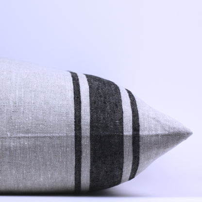 Linen Pillow Cover - Sham - Grey with Basic Black Stripes - 22 x 22 - Stonewashed - Luxury Thick Linen