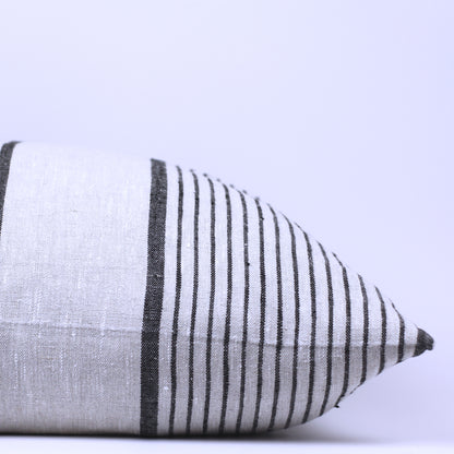 Linen Pillow Cover - Sham - Grey with Black Pinstripes - 22 x 22 - Stonewashed - Luxury Thick Linen