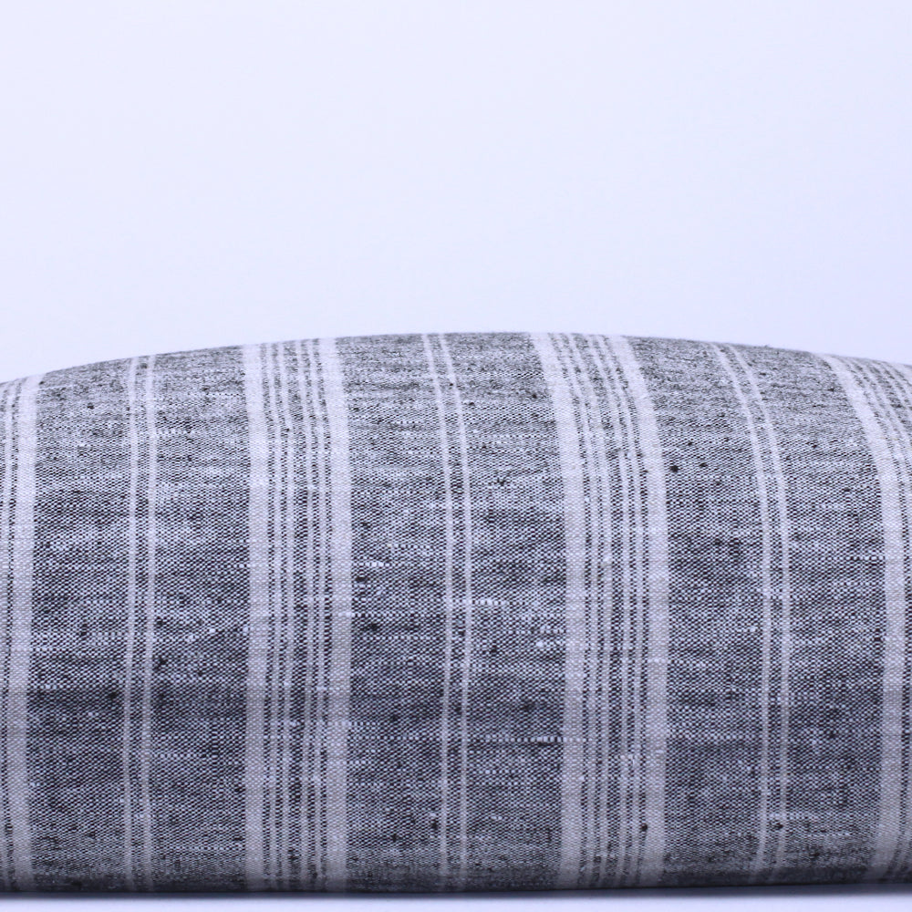 Linen Pillow Cover - Sham - Heather Black with Light Natural Stripes - 24 x 24 - Stonewashed - Luxury Thick Linen