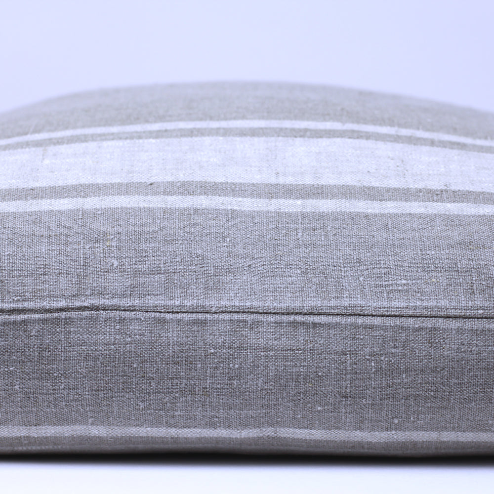 Linen Pillow Cover - Sham - Natural with Basic Light Natural Stripes  - 22 x 22 - Stonewashed - Luxury Thick Linen