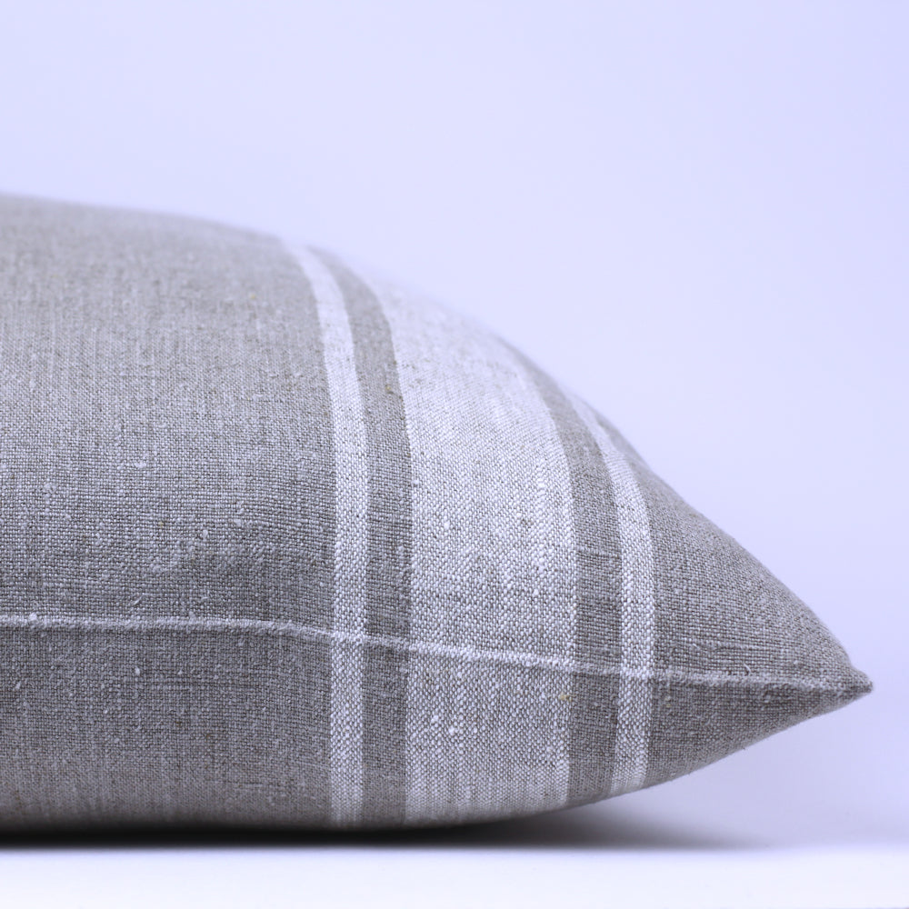 Linen Pillow Cover - Sham - Natural with Basic Light Natural Stripes  - 22 x 22 - Stonewashed - Luxury Thick Linen