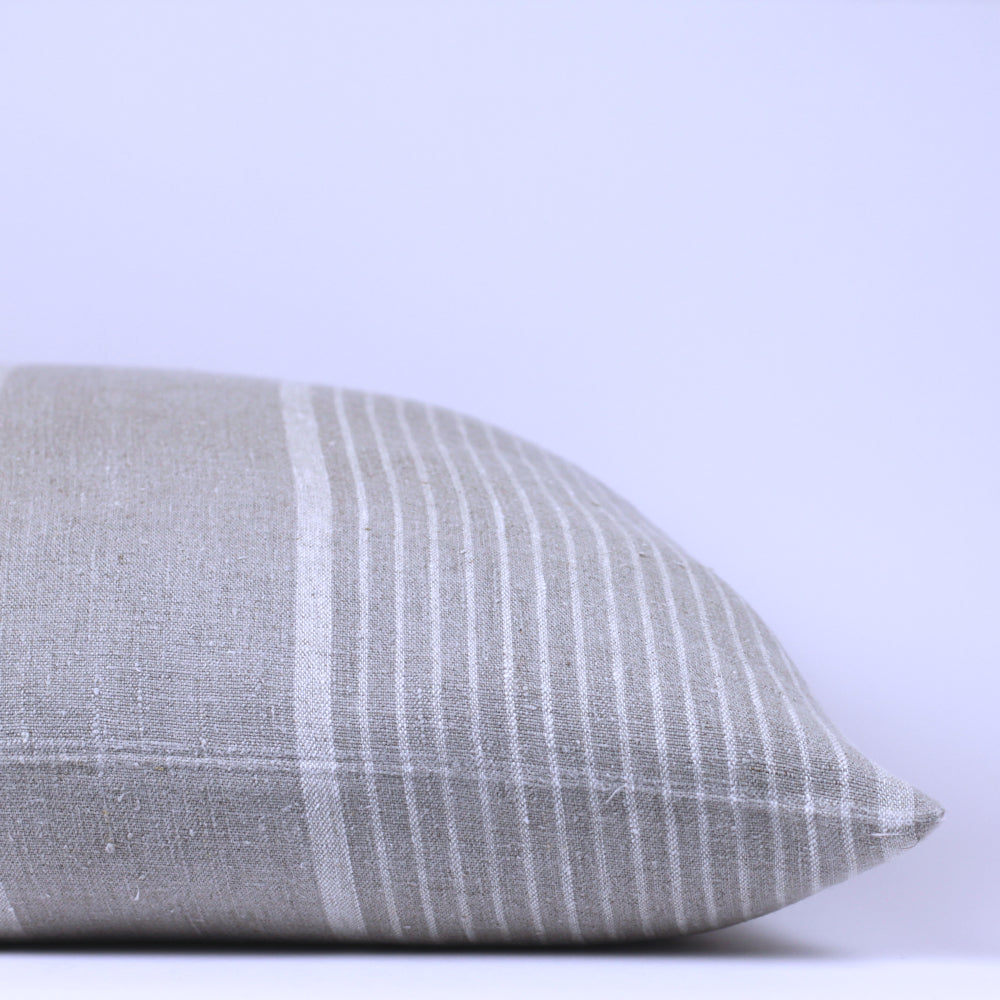 Linen Pillow Cover - Sham - Natural with Light Natural Pinstripes - 22 x 22 - Stonewashed - Luxury Thick Linen