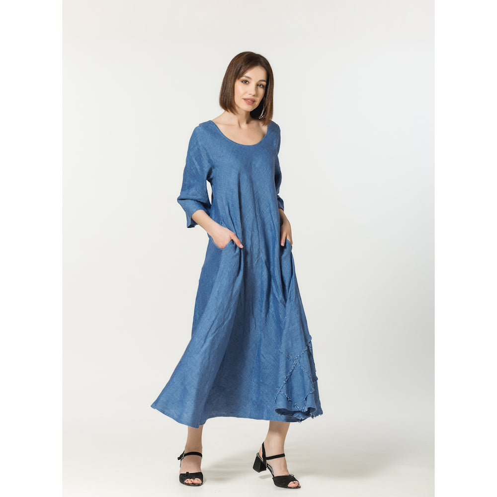 Linen Dress Paola - Blue - Stonewashed - Luxury Medium Thick Linen