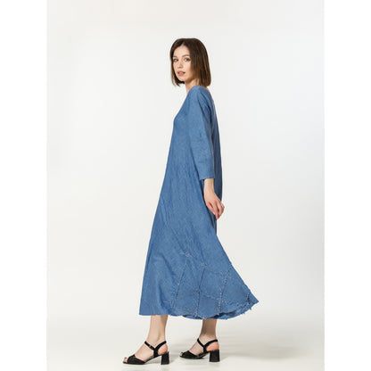 Linen Dress Paola - Blue - Stonewashed - Luxury Medium Thick Linen