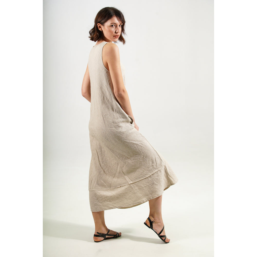 Stonewashed Linen Women Dress Silvia - pure 100% linen flax light natural  frayed edges cutoff pre-washed laundered Europe European linen lint free  A-line relaxed cut sleeveless – L i n e n C a s a