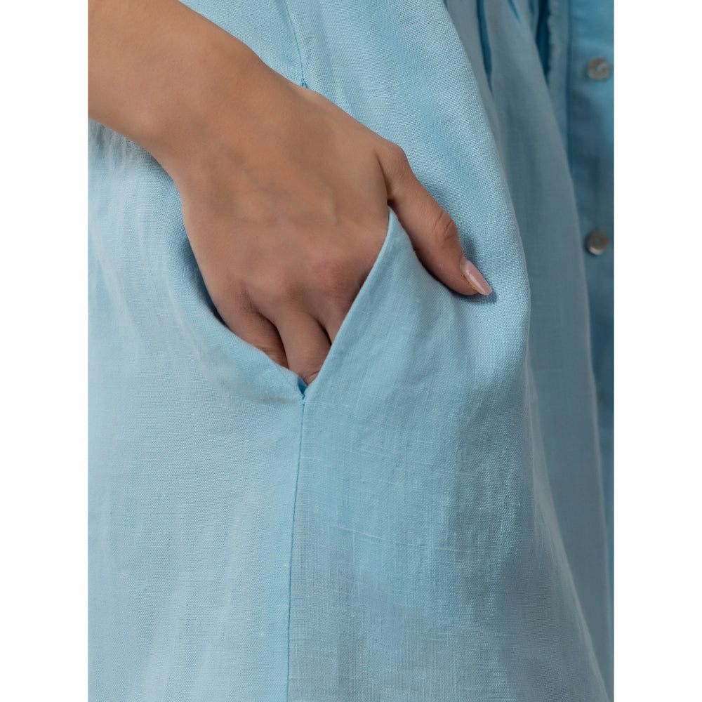Linen Dress - Light Blue with Tucks - Stonewashed - Luxury Medium Thick Linen