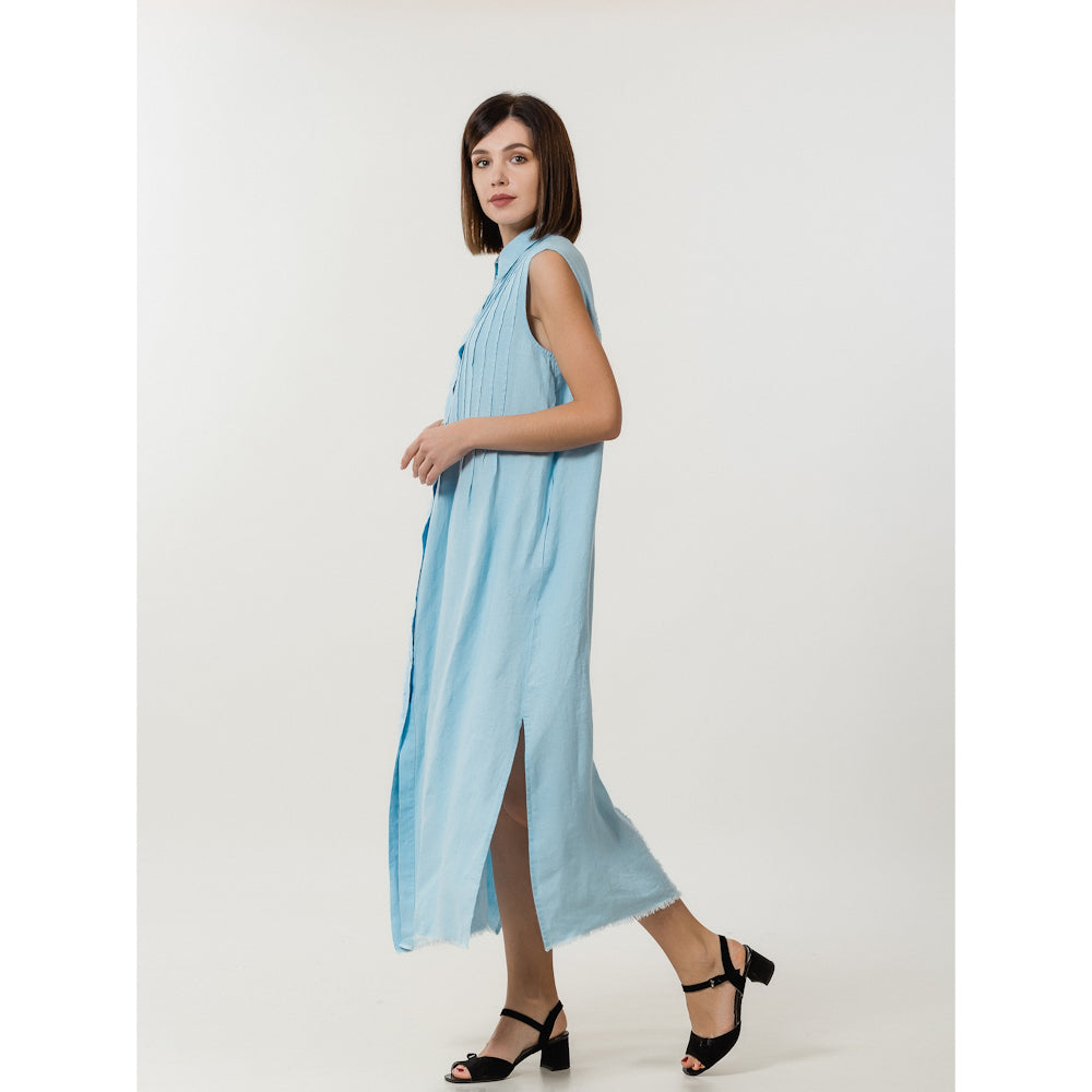 Linen Dress - Light Blue with Tucks - Stonewashed - Luxury Medium Thick Linen