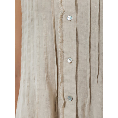 Linen Dress - Light Natural with Tucks - Stonewashed - Luxury Medium Thick Linen