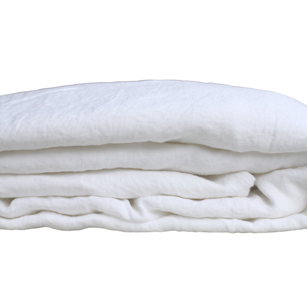 Linen Fitted Sheet - King - White - Stonewashed