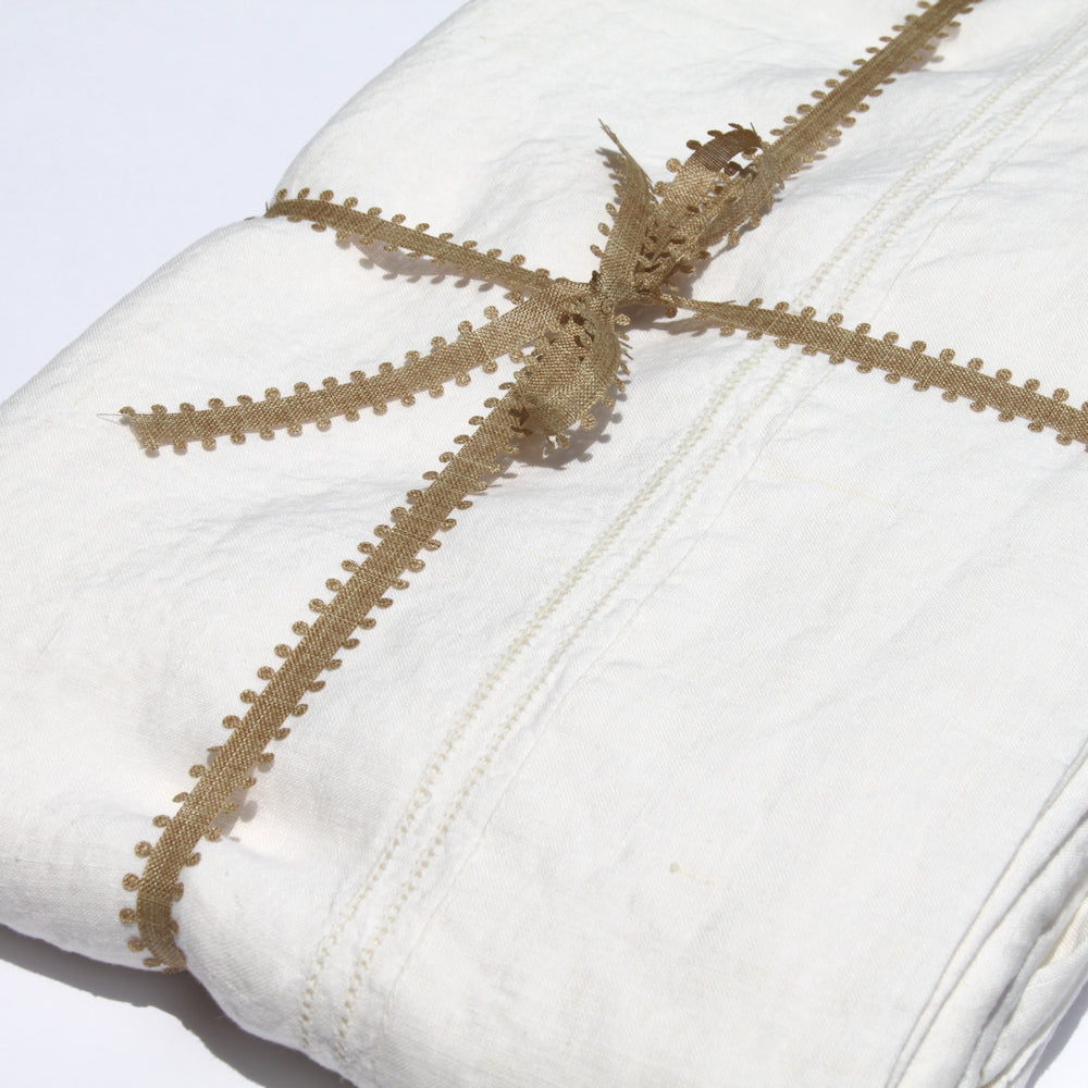 Linen Flat Sheet - Queen - Stonewashed - Cream Color with Dot Hemstitch