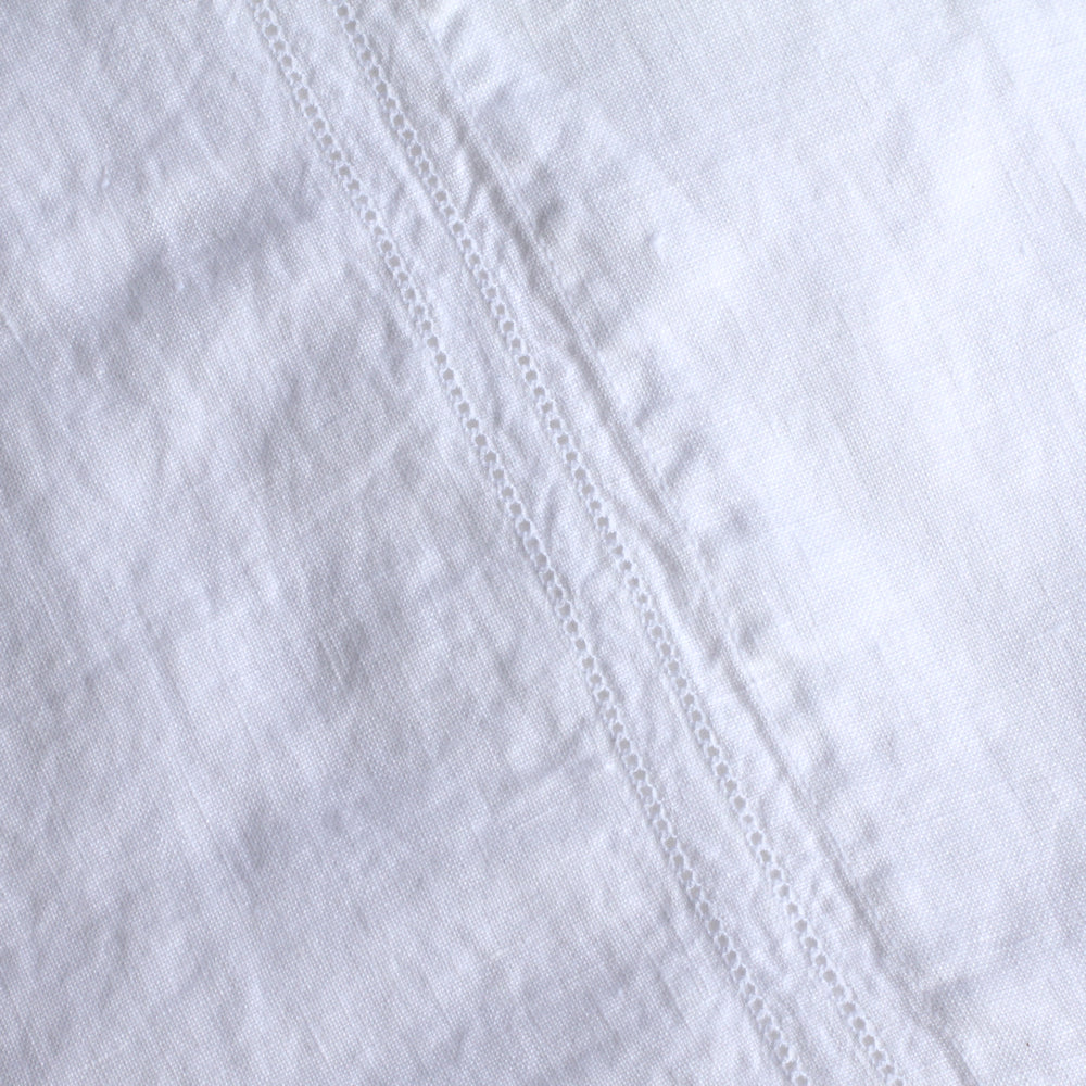 Linen Pillowcases Set of 2 - King - White with Dot Hemstitch - Stonewashed